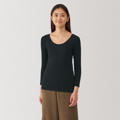 Warmes Baumwoll Langarmshirt mit U-Boot-Ausschnitt