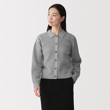 Strickjacke aus Baumwollmischung mit Netzmuster