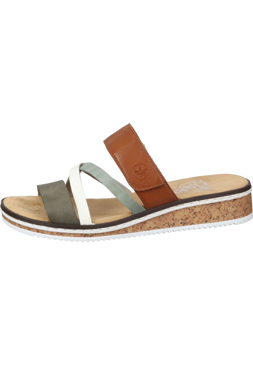 Mehrfarbige Riemchensandalen mit überkreuzten Riemen