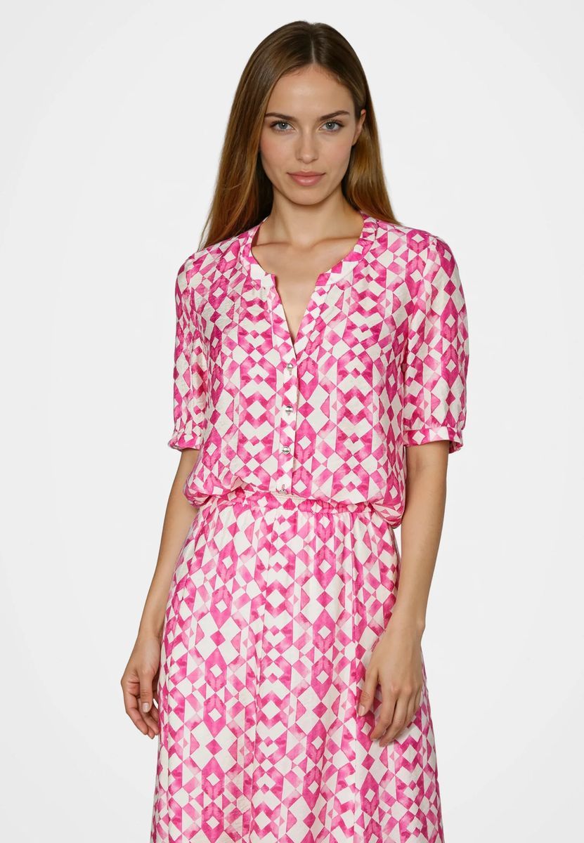 Bedruckte Kurzarmbluse in Pink