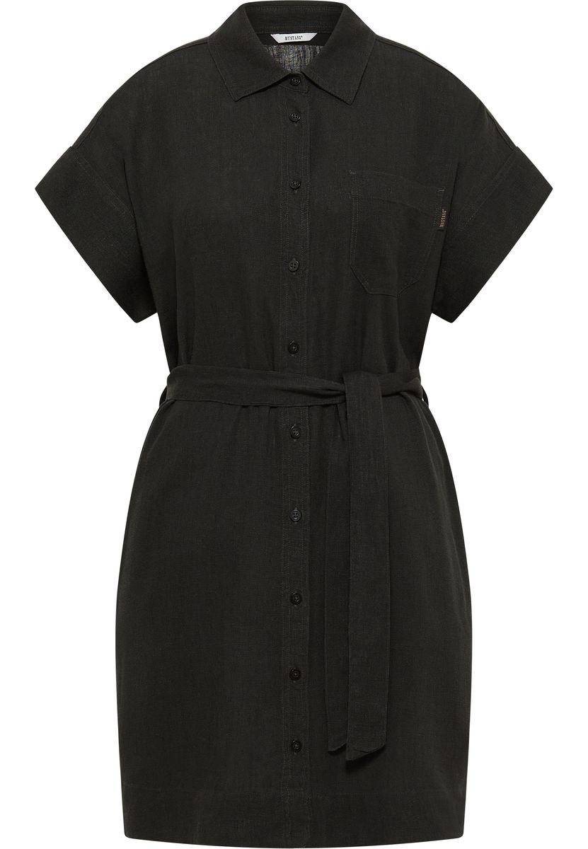 Damen Blusenkleid aus schwarzem Leinenmischgewebe