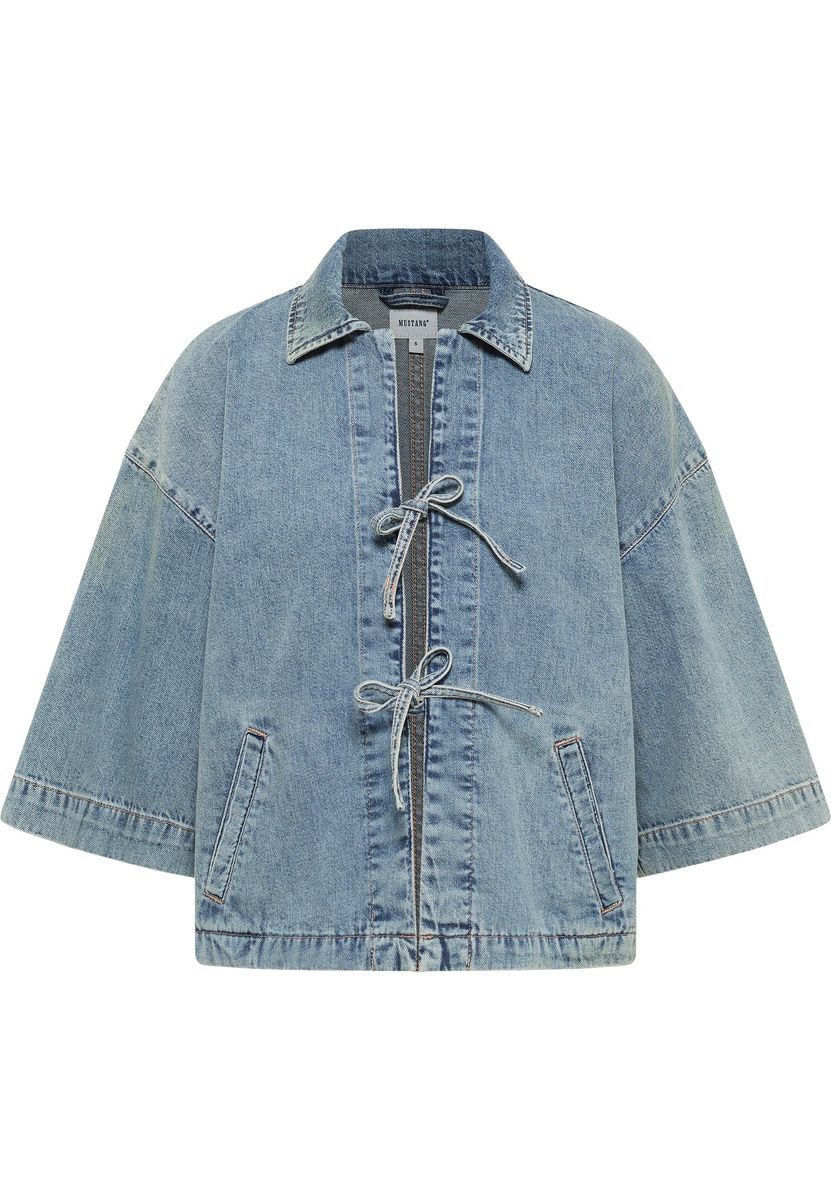 Kurze Kimono-Jeansjacke mit Bindeband