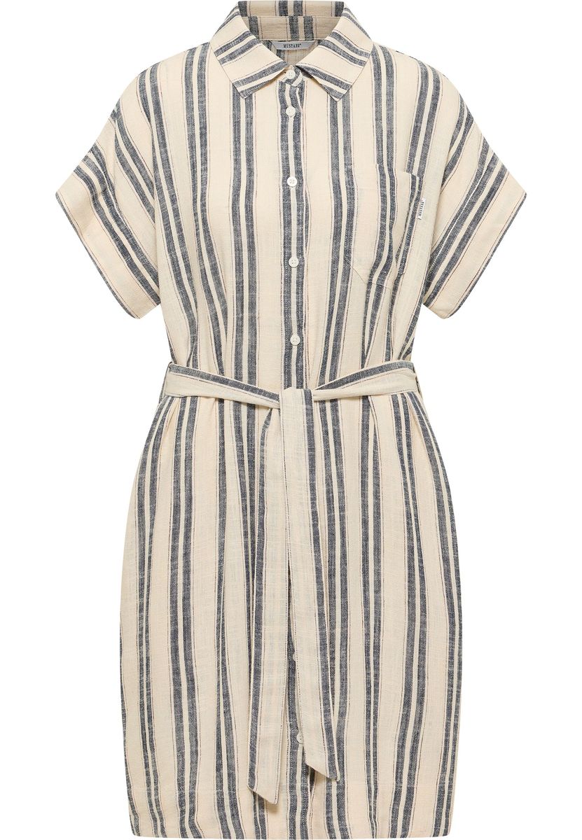 Gestreiftes Hemdkleid aus Leinenmischung mit Gürtel