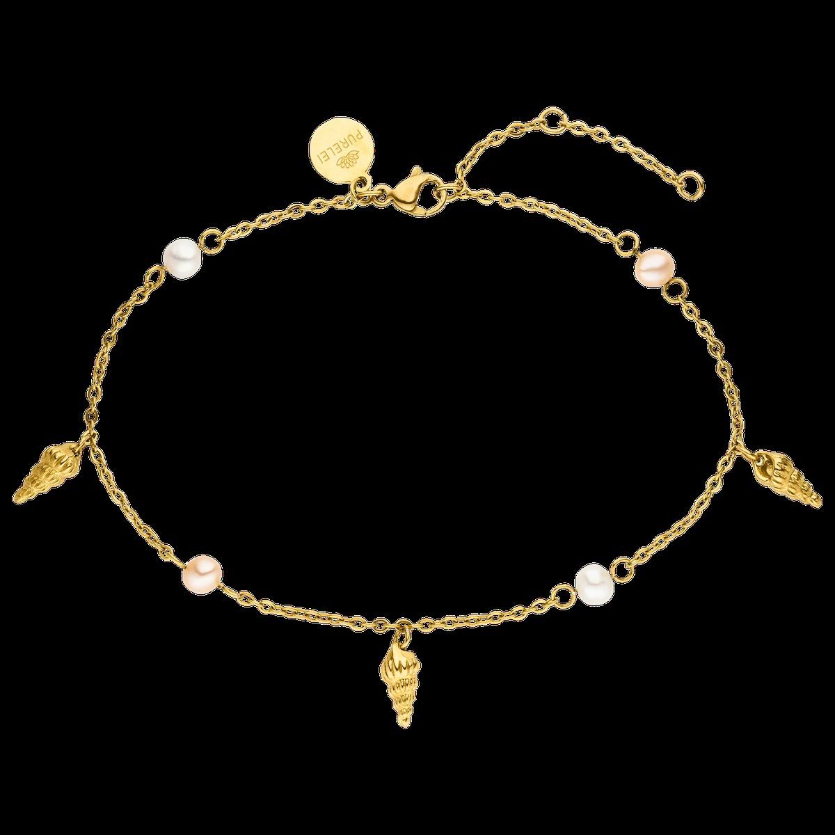 Zarte Fußkette mit Perlen und Muscheln