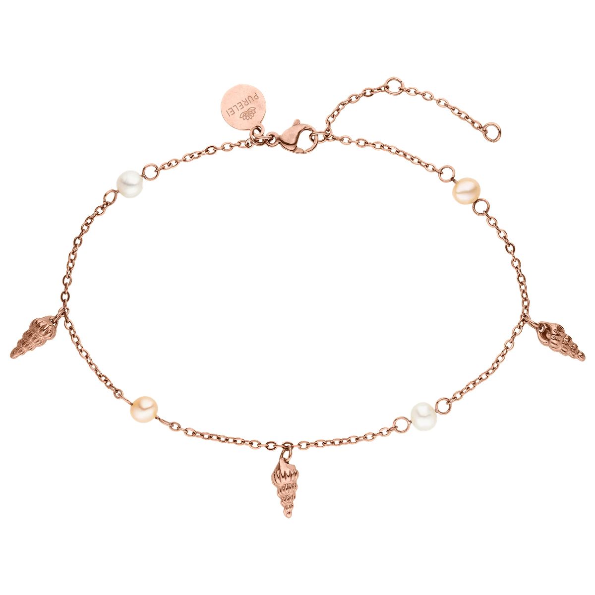 Zarte Fußkette mit Perlen und Muscheln