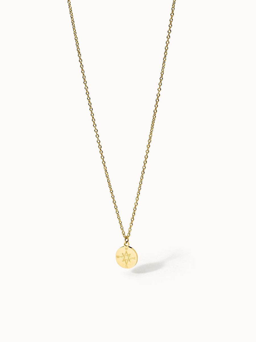 Kompass-Anhänger Halskette Gold Finish
