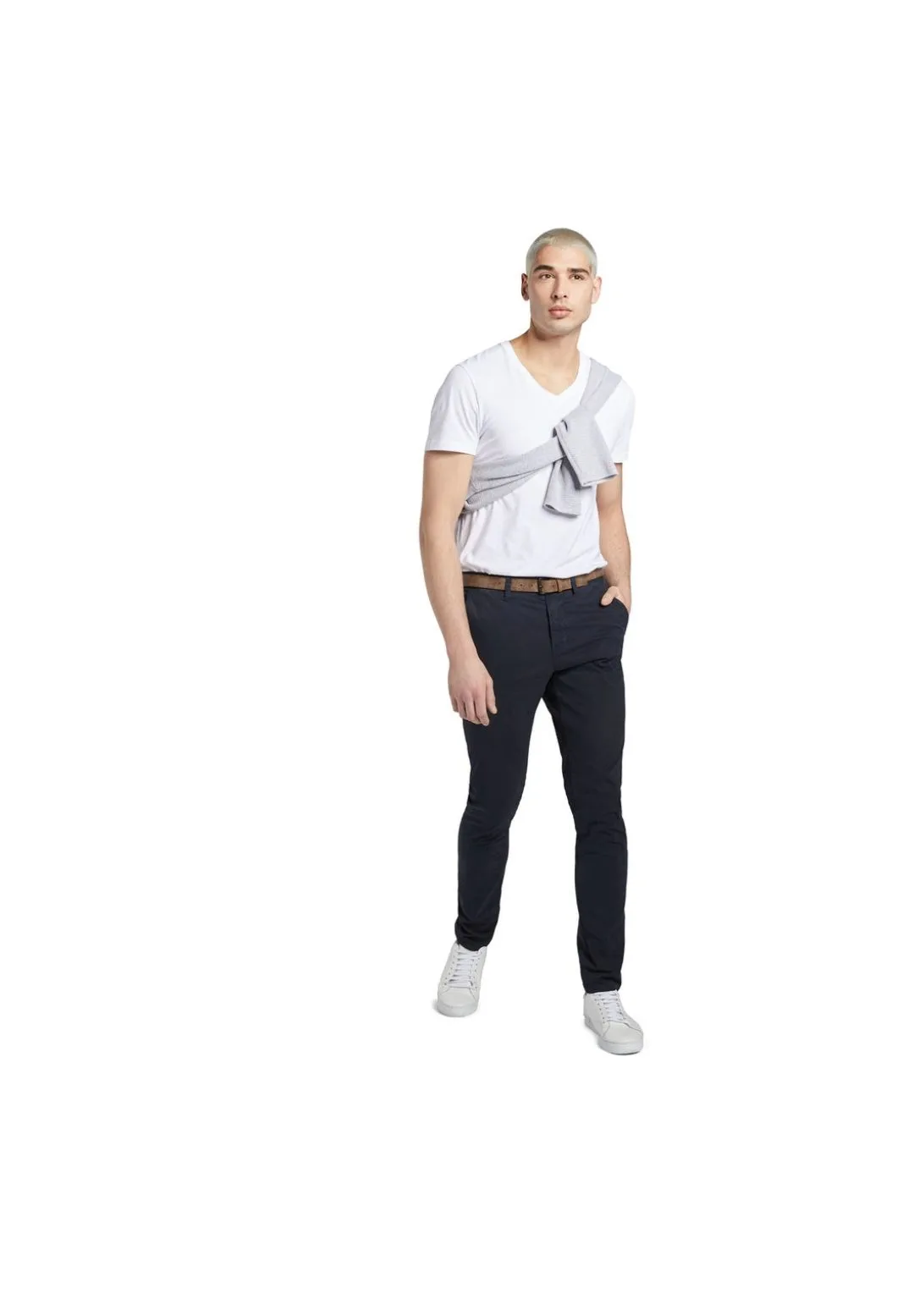 Herren Slim Fit Chinohose mit Gürtel