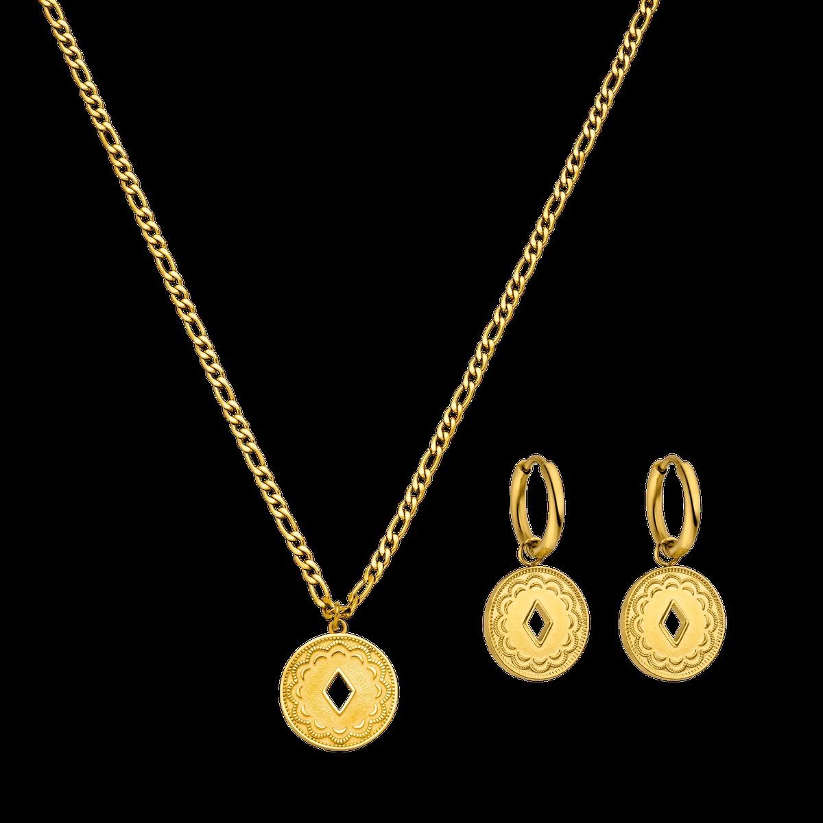 Goldmünze Anhänger Halskette Ohrring Set