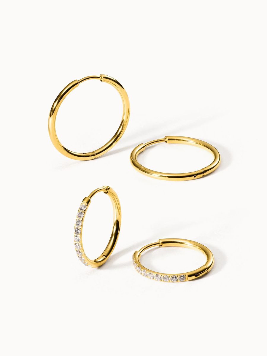 Goldene Creolen Set mit Zirkonia