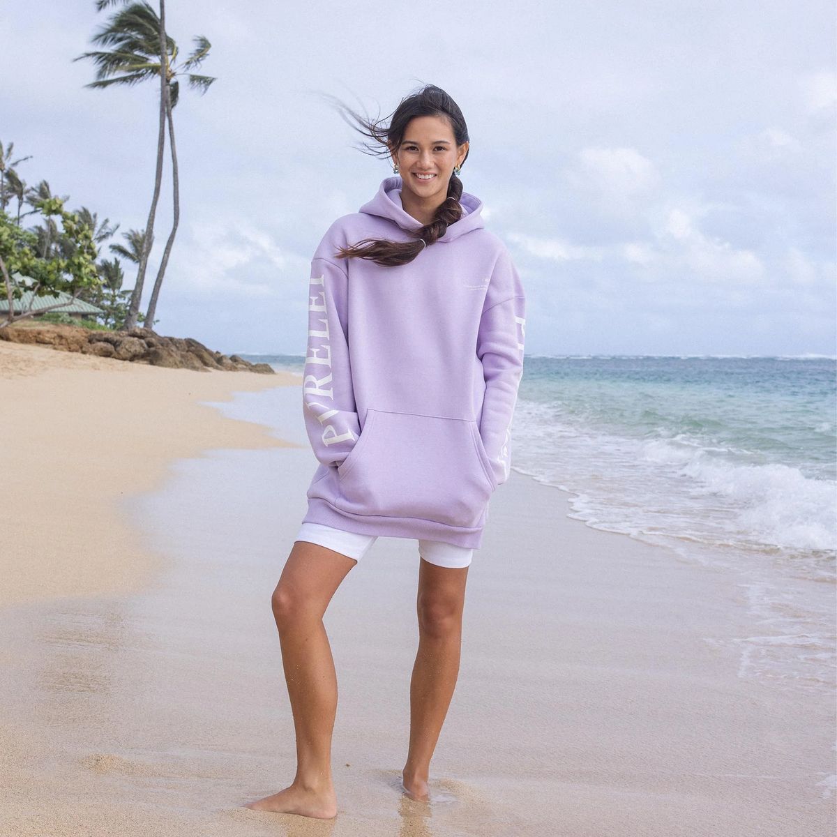 Übergroßer Kapuzenpullover mit Ärmelaufdruck