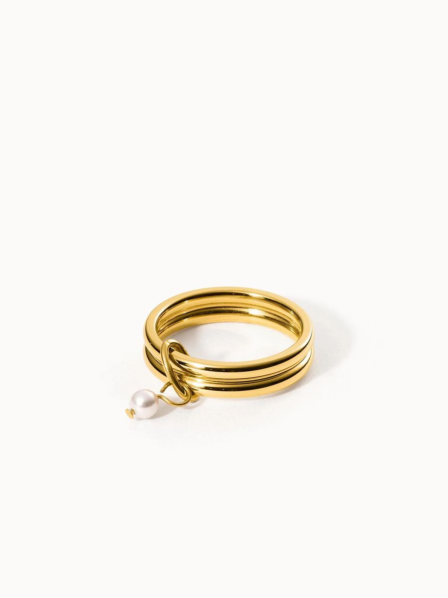 Gold Mehrfachring mit Perlenanhänger