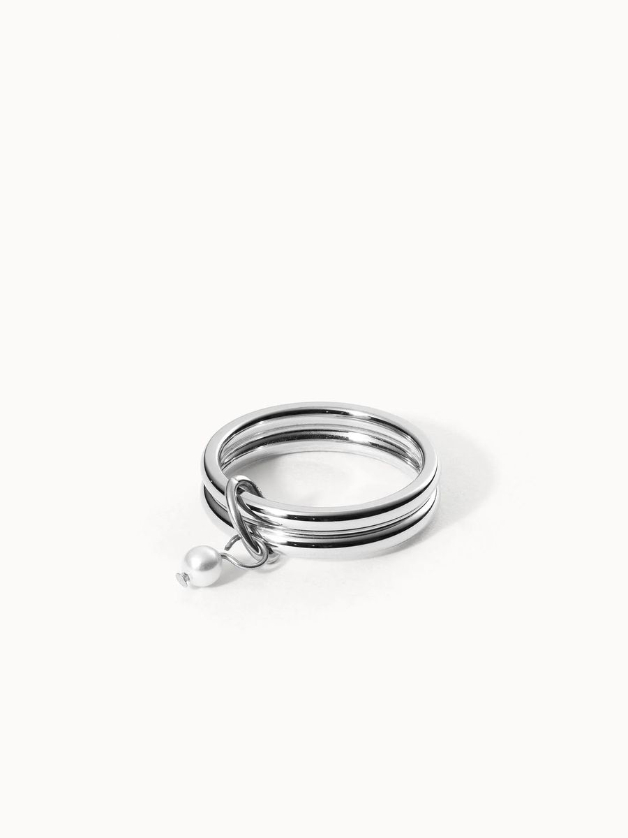 Gold Mehrfachring mit Perlenanhänger