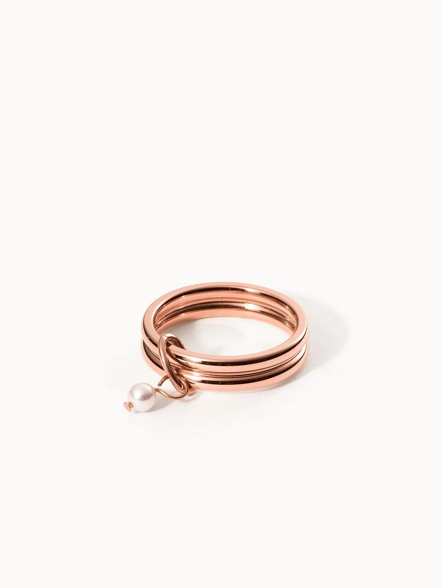 Gold Mehrfachring mit Perlenanhänger