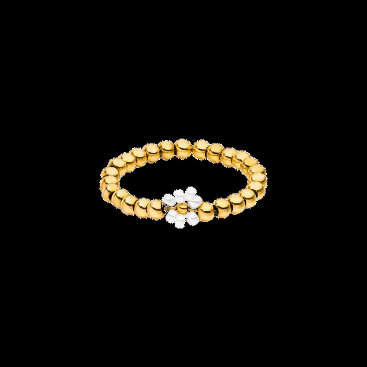 Gold Perlenring mit weißer Blüte