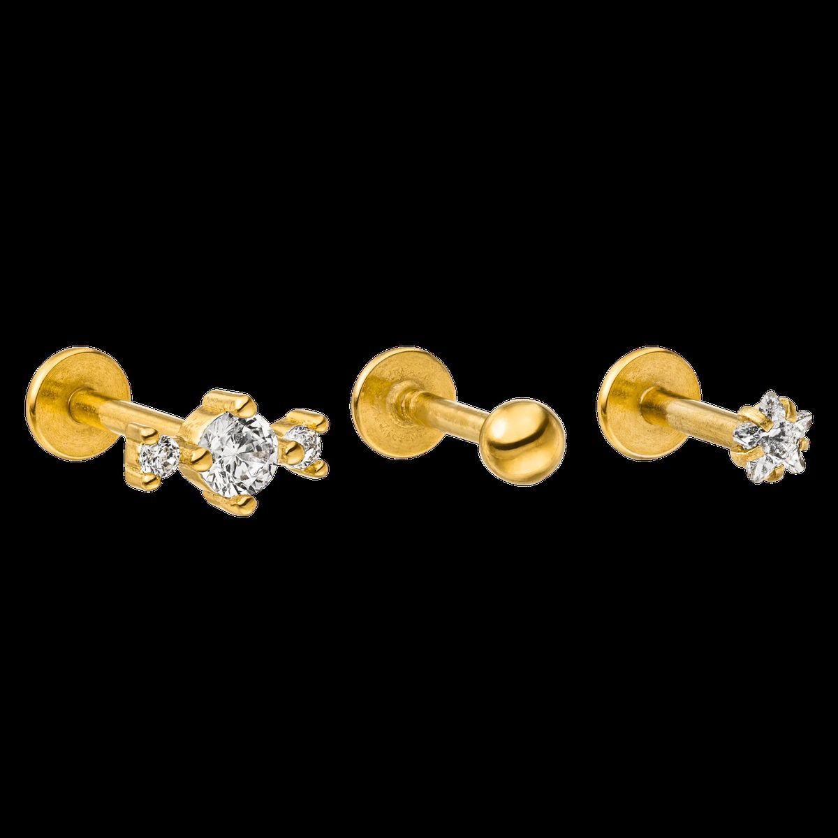 Goldfarbenes Piercing-Set mit Zirkonia