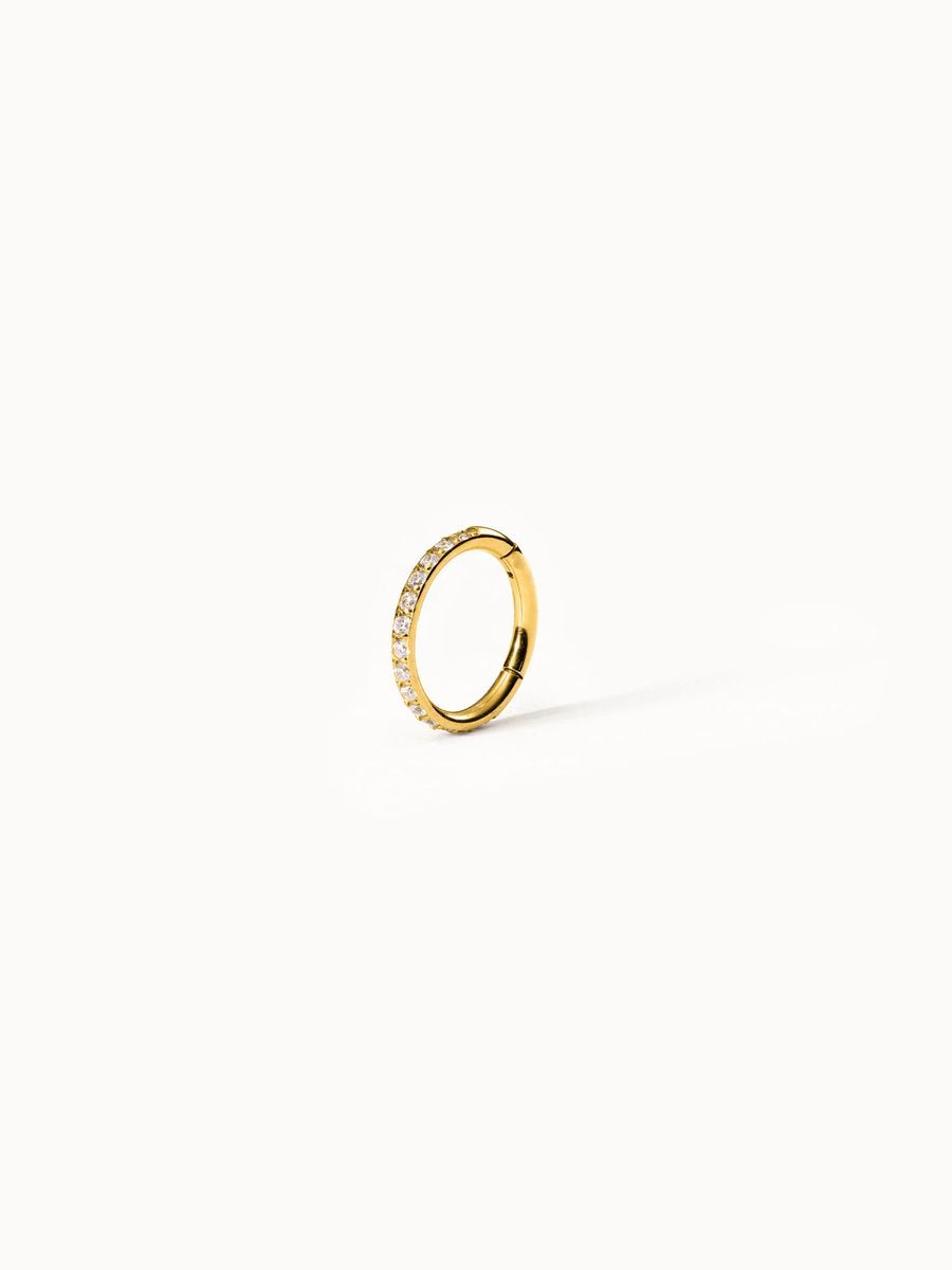Goldener Klapp-Creole Piercing mit Zirkonia