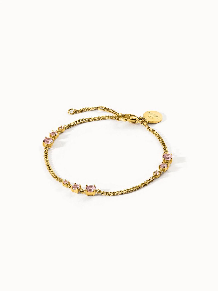 Zartes goldenes Kettenarmband mit rosa Steinen