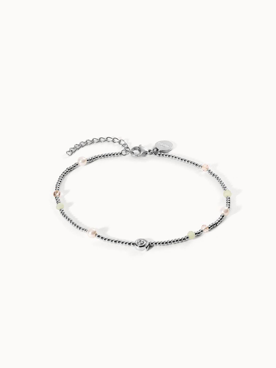 Perlenbesetzte Fußkette mit Perlen- und Rosendetail