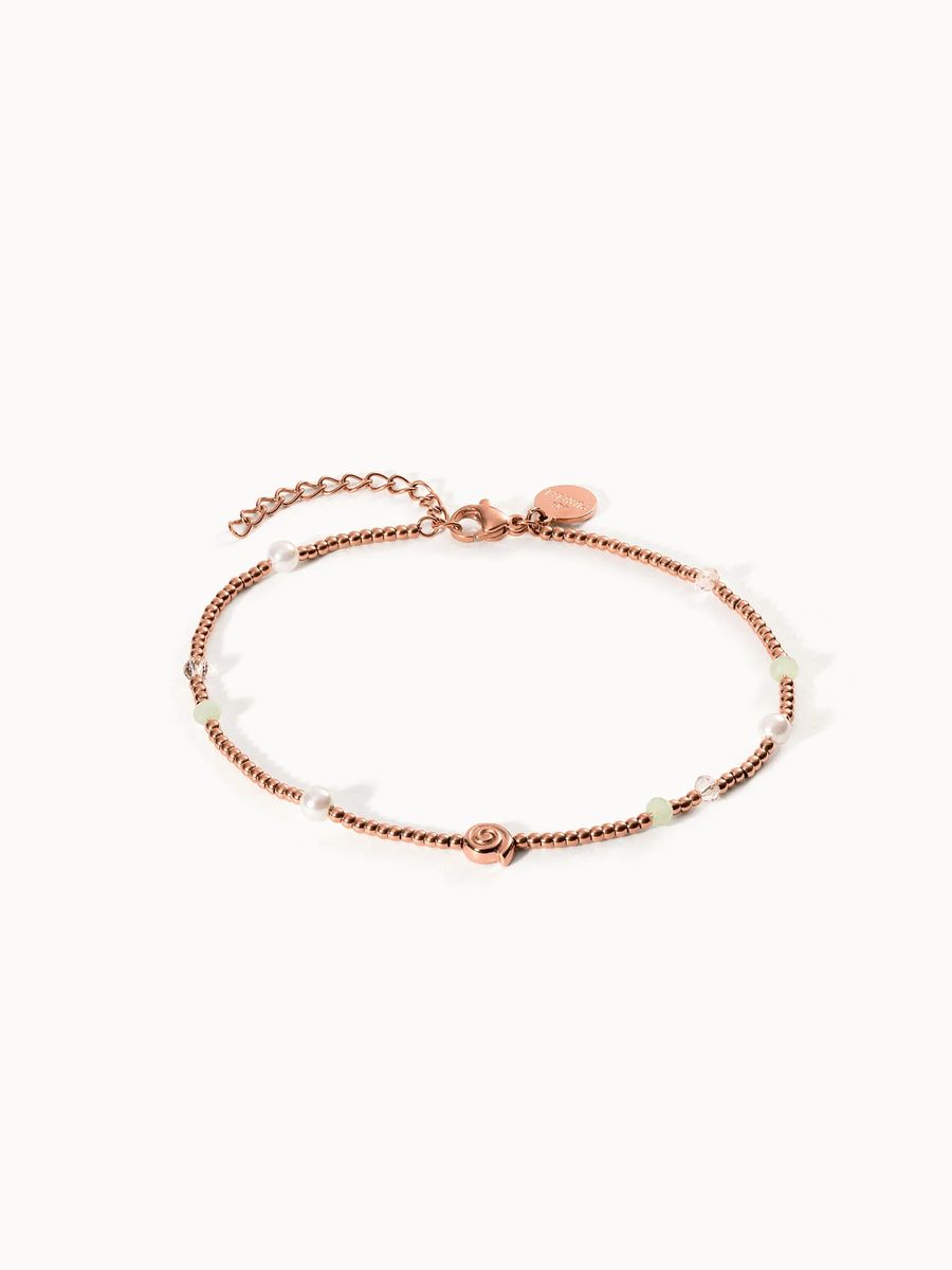 Perlenbesetzte Fußkette mit Perlen- und Rosendetail