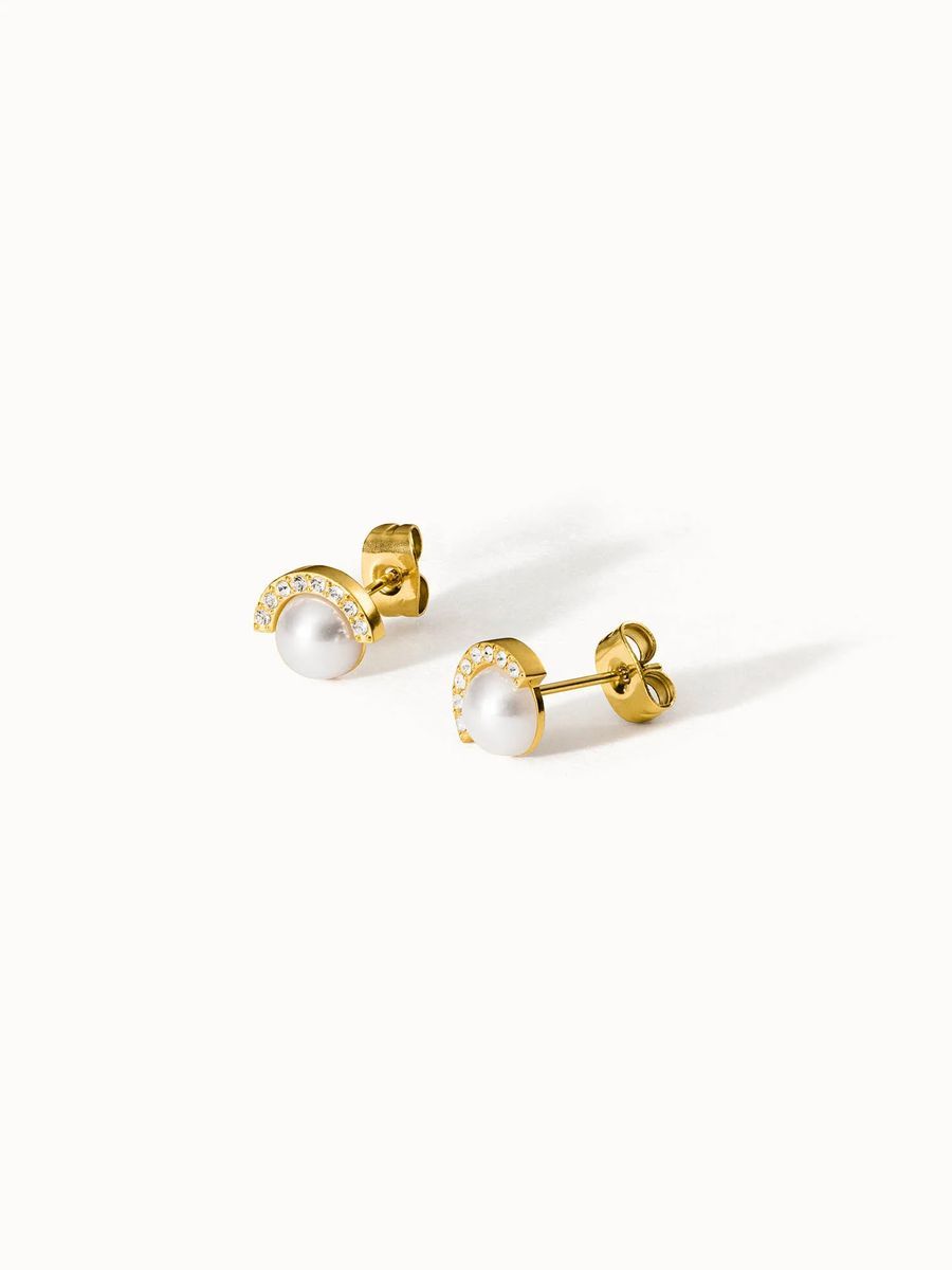Perlenohrstecker mit Zirkonia-Steinen