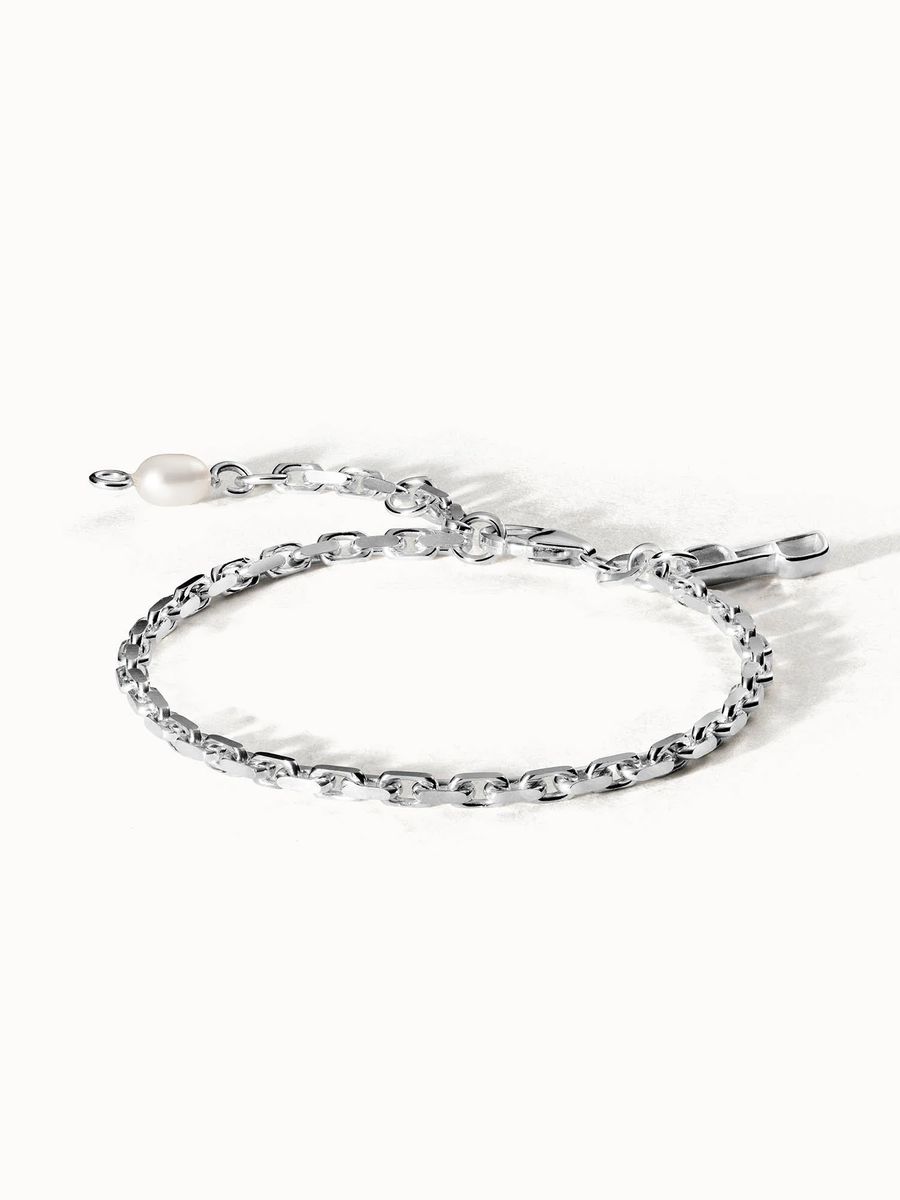 Elegantes Silberkettenarmband mit Perle