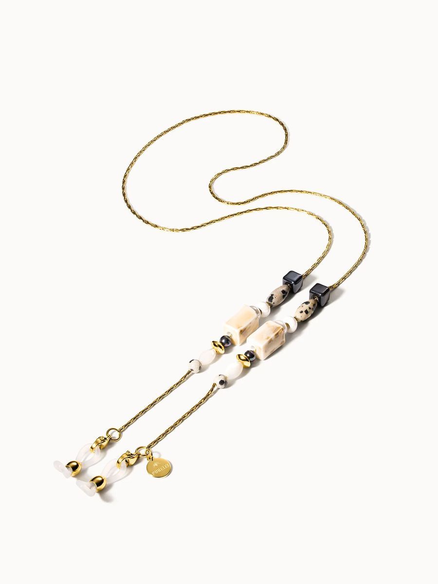 Brillenkette mit Dalmatinersteinen und Perlen