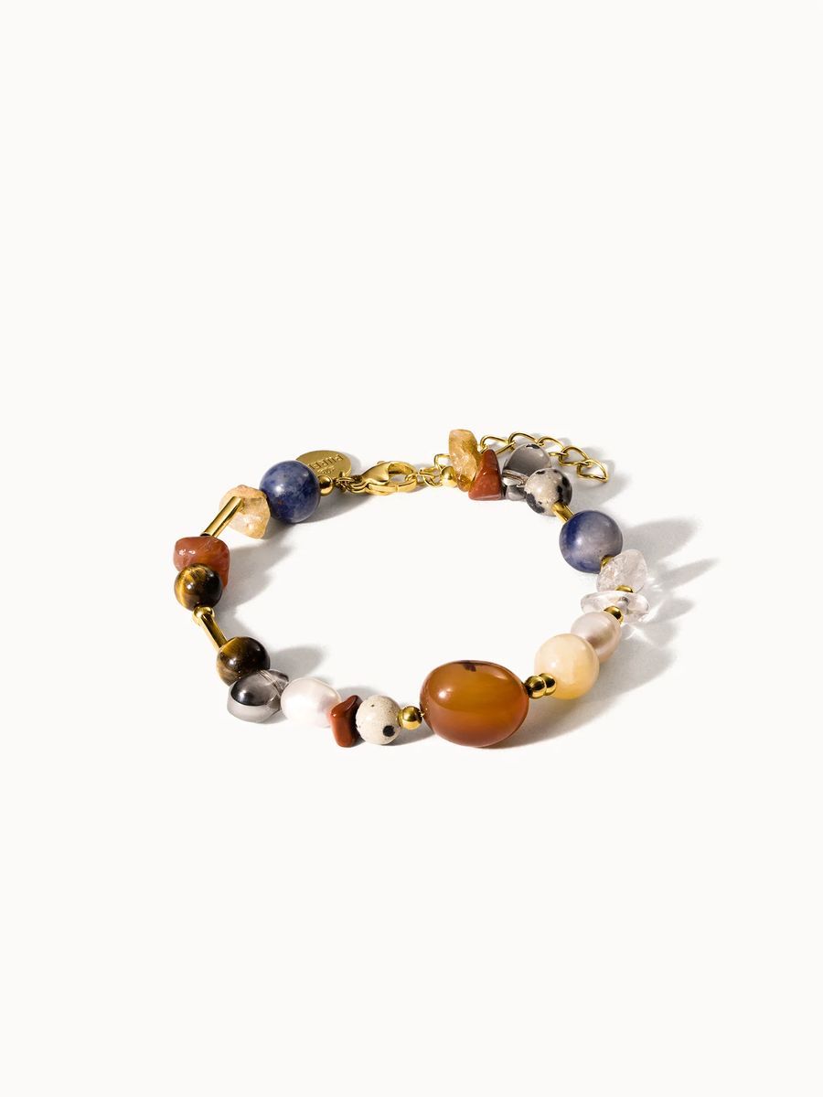 Buntes Edelstein-Perlenarmband mit Anhängern