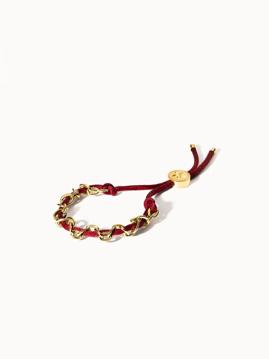 Burgunderrotes Kordel- und Goldkettenarmband