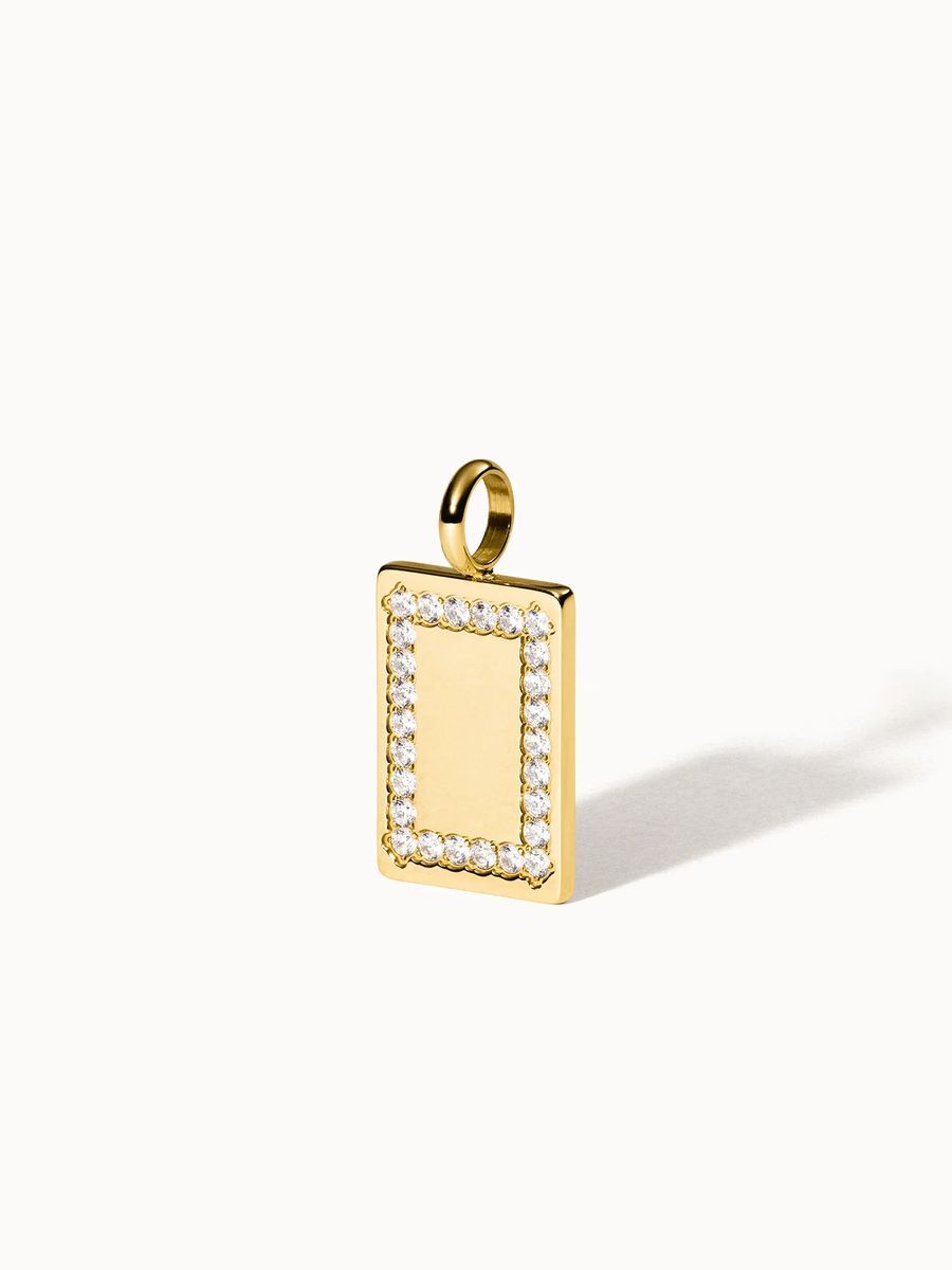 Schimmernder rechteckiger Charm mit Zirkonia-Rahmen
