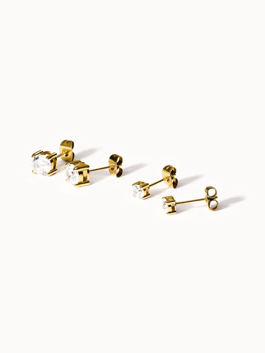 Zirkonia Ohrstecker Set in Gold-Optik