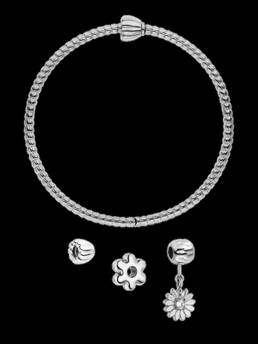 Blumen Charm Armband Set Silber