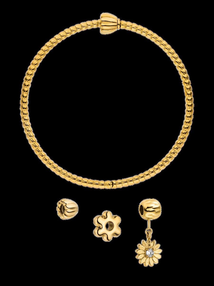 Blumen Charm Armband Set Silber
