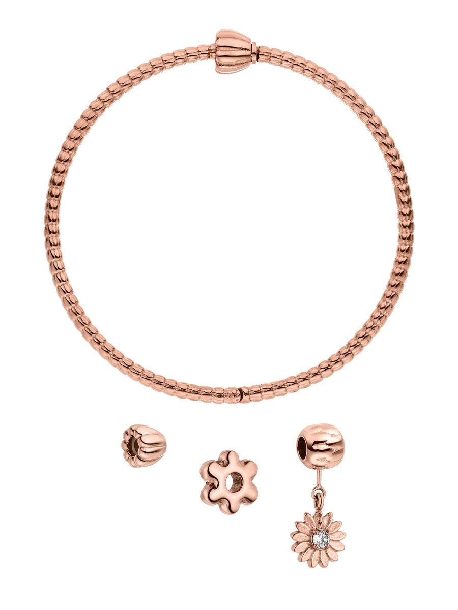 Blumen Charm Armband Set Silber