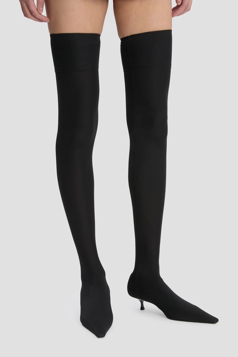 Schwarze Jersey-Overknee-Stiefel