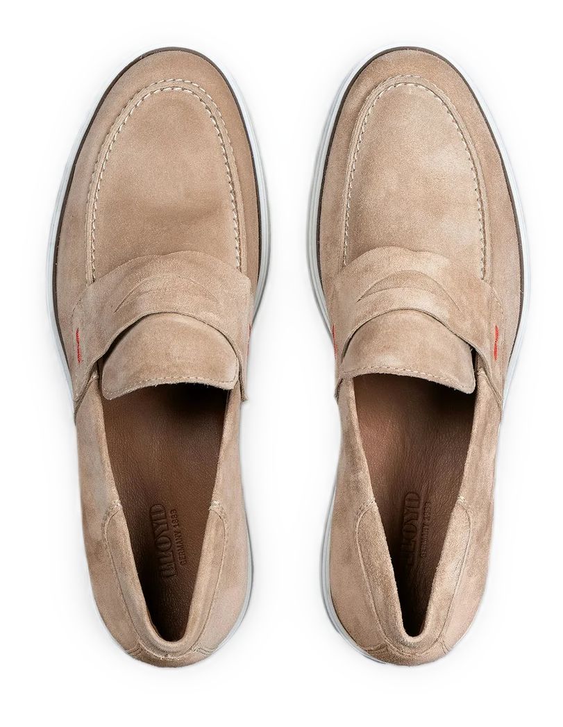 Penny Loafer aus Wildleder mit weißer Sohle