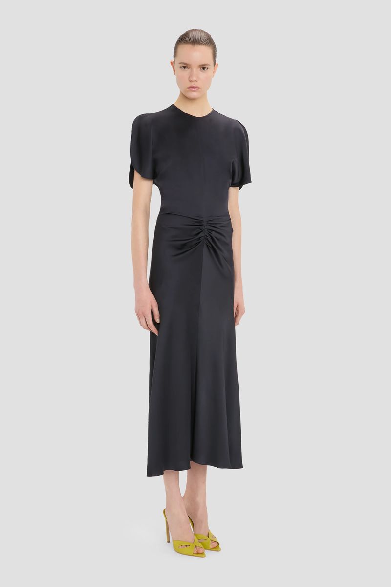 Elegantes Satin-Midikleid mit Raffung