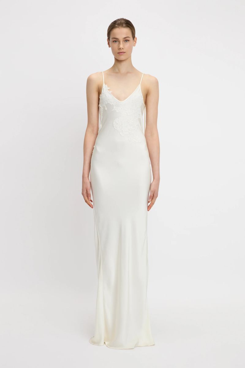 Elfenbeinfarbenes Cami-Kleid mit Spitzendetail