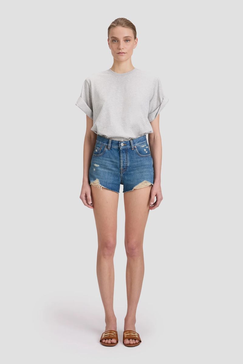 Used-Look High-Waist Jeansshorts