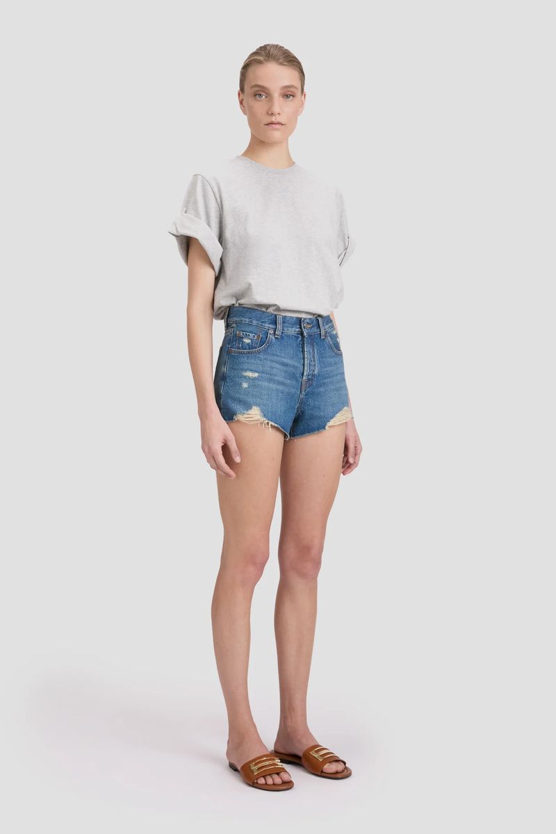 Used-Look High-Waist Jeansshorts