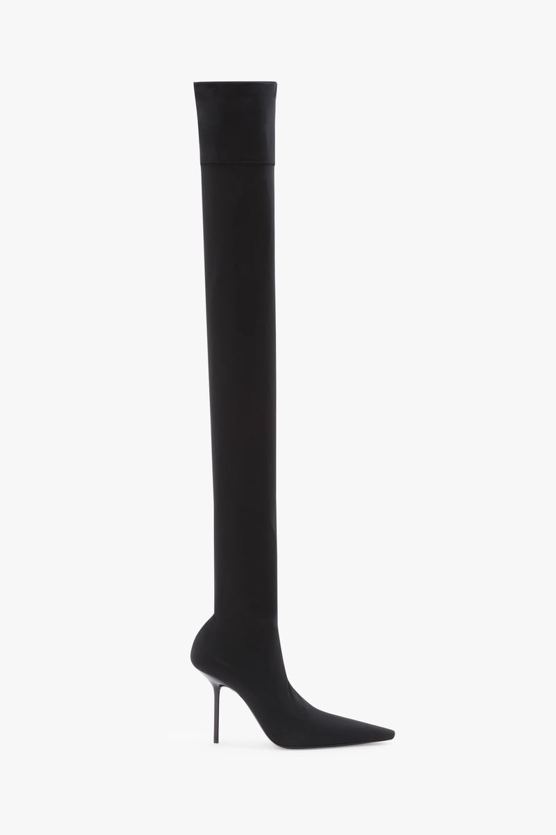 Elegante, Oberschenkelhohe Stiletto-Jersey-Stiefel