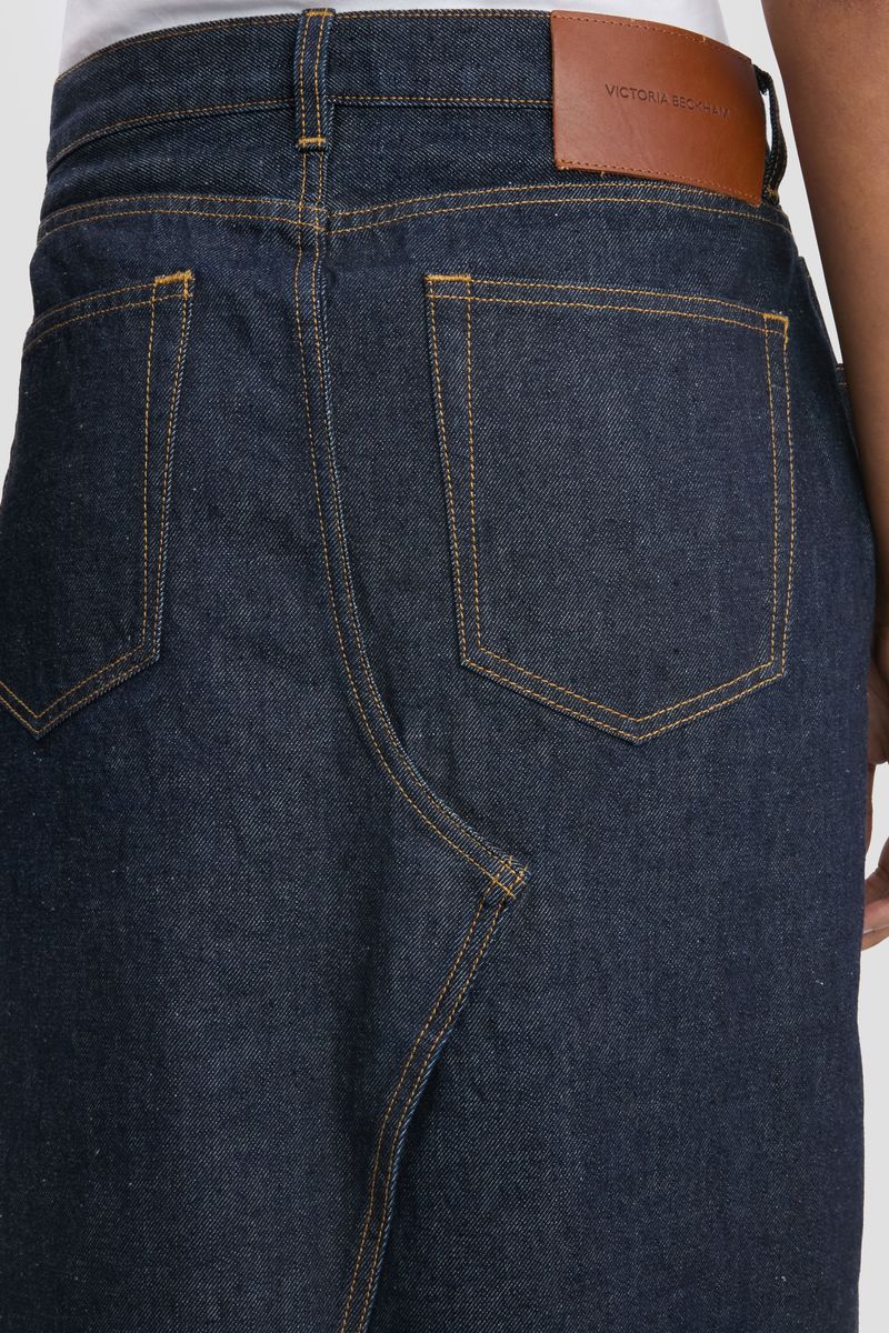 Dunkelwaschung Denim Midirock mit Schlitz