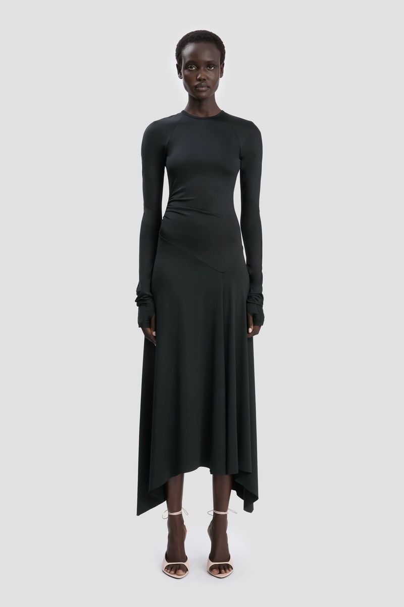 Elegantes asymmetrisches Midi-Kleid