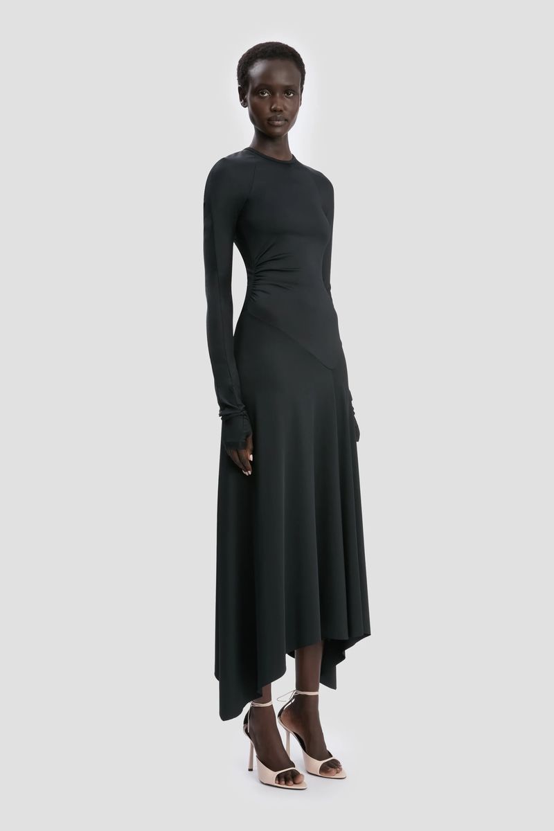 Elegantes asymmetrisches Midi-Kleid