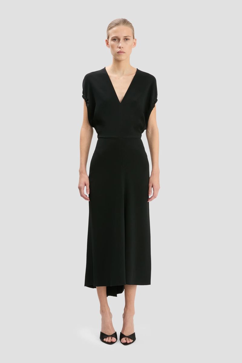 Elegantes V-Ausschnitt-Midikleid mit Drapierung