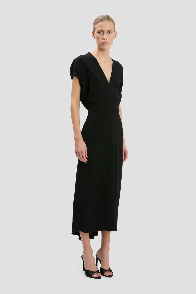 Elegantes V-Ausschnitt-Midikleid mit Drapierung
