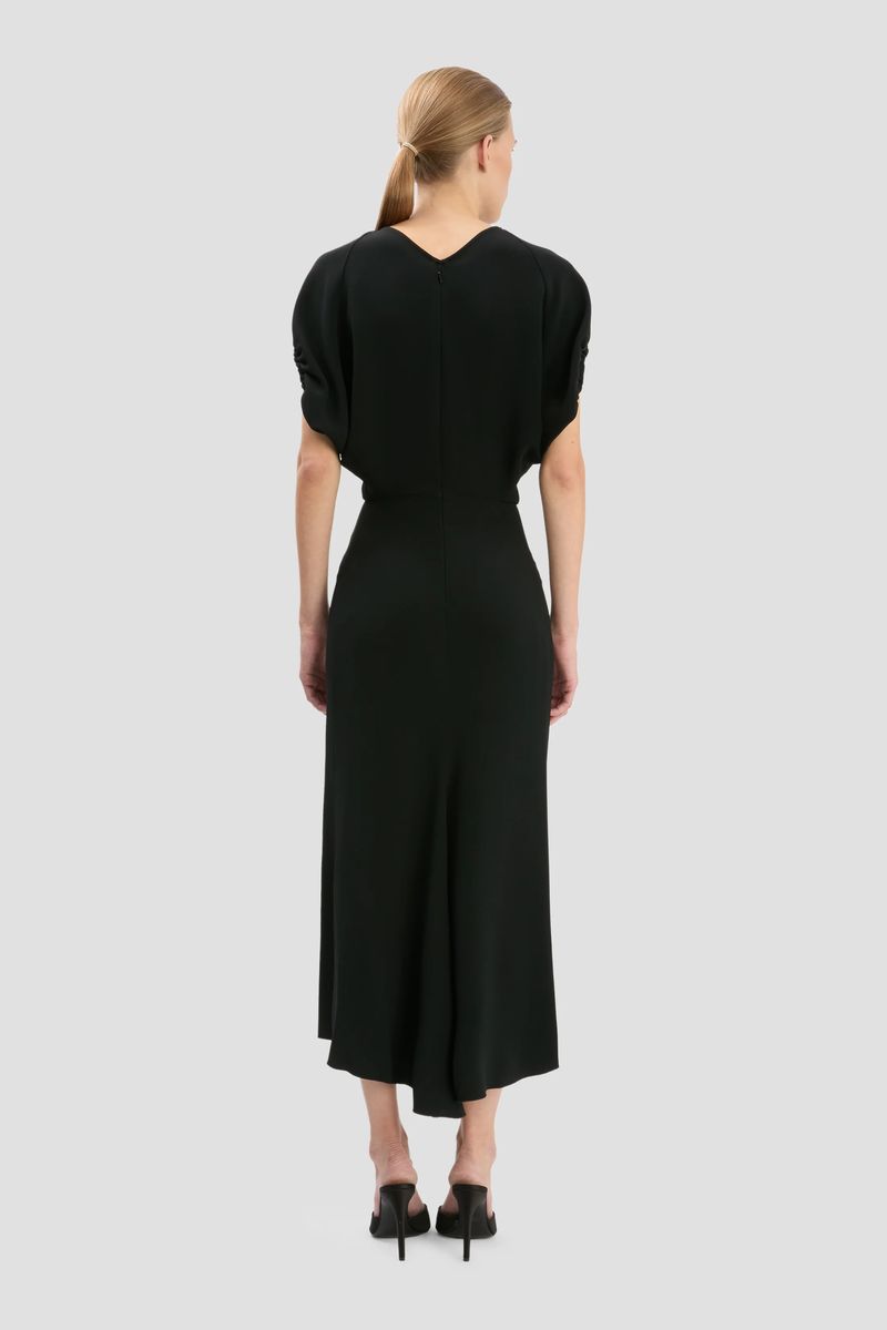 Elegantes V-Ausschnitt-Midikleid mit Drapierung
