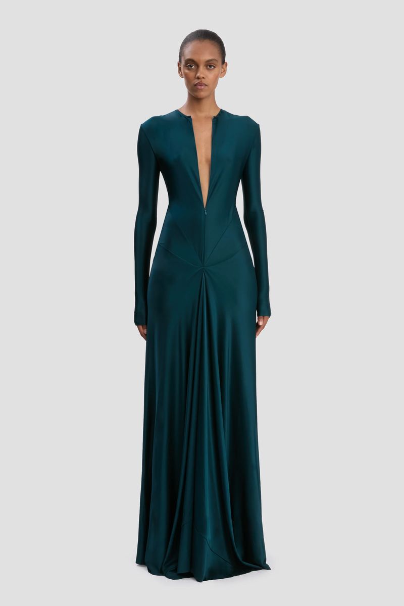 Elegantes, petrolfarbenes Abendkleid mit Cut-Outs