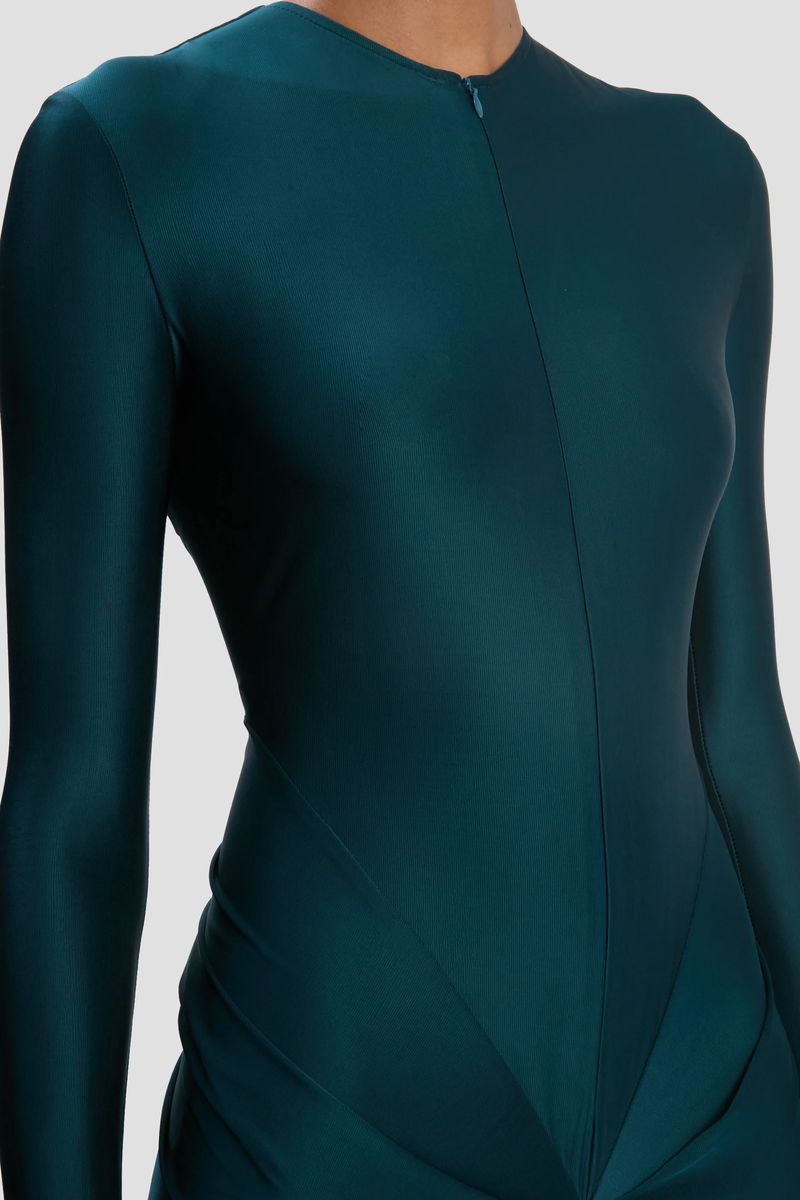 Elegantes, petrolfarbenes Abendkleid mit Cut-Outs