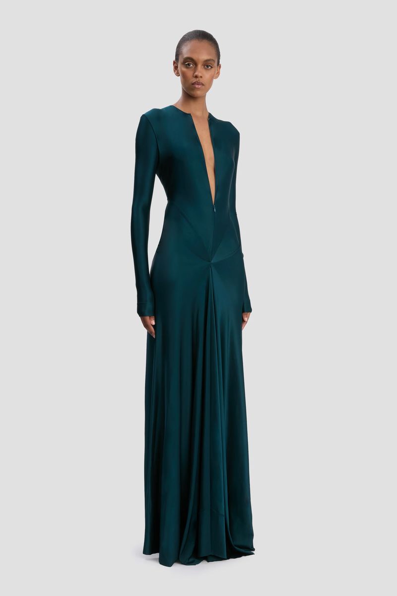 Elegantes, petrolfarbenes Abendkleid mit Cut-Outs
