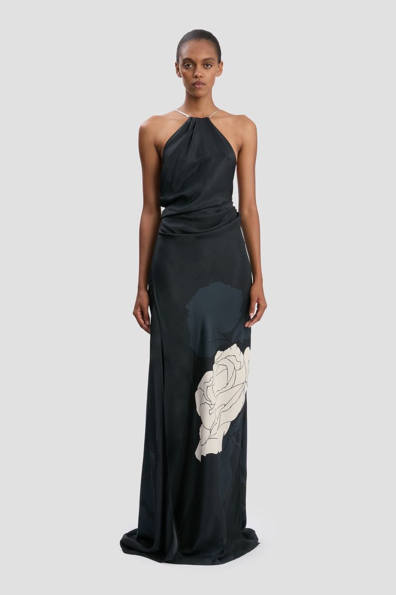 Elegantes Neckholder-Kleid mit Blumenmuster